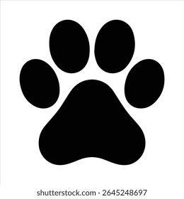 Black animal Paw print icon and white background 
