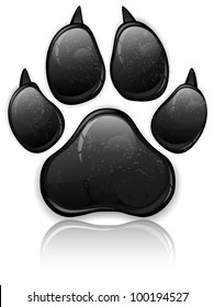 Black animal paw print isolated on white, vector illustration