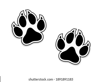 Black animal paw print isolated on white background. Vector illustration