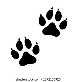 Black animal paw print isolated on white background. Vector illustration