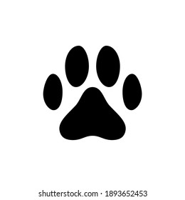 Black animal paw print isolated on white background. Vector illustration