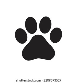 Black animal paw print isolated on white background. Vector illustration
