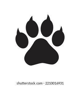 Black animal paw print isolated on white background. Vector illustration
