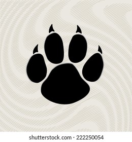 Black animal paw print isolated on pattern, vector illustration 