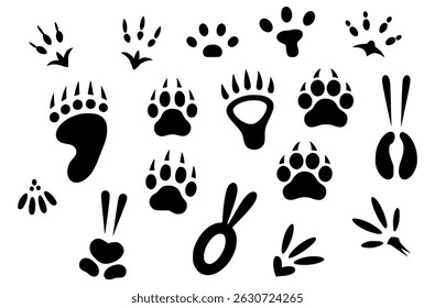 Black animal paw prints and footprints collection