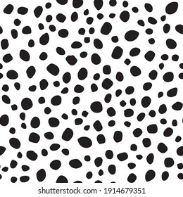 Black Animal Polka. African Print Blob. Dirty Polka. White Dirty Fur. Vector Stain. Isolated Dot Cheetah Texture. Vector Dirt. Seamless Ink Background. Irregular Mud Texture. Polkadot Paint Pattern