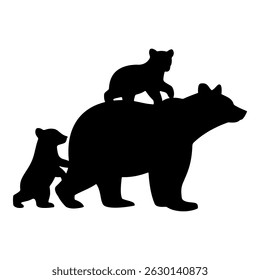 Black animal silhouette bear family, vector illustrator isolated on white background.