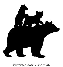 Black animal silhouette bear family, vector illustrator isolated on white background.