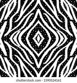 Black Animal Zebra Hair Vector Seamless Pattern. White Skin Exotic Tiger Design. Drawn Handmade Background. Trendy Watercolour Animal Textile Print.