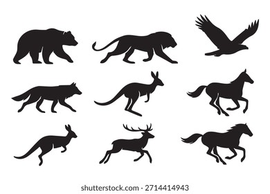black animals set and white background