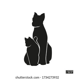 Black animals silhouette. Cat and dog pets icon.