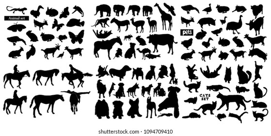 Black animals silhouettes vector set