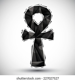 Black ankh symbol, egyptian word for life,geometric icon made in 3d modern style, best for use as symbol or design element for web or print layouts.