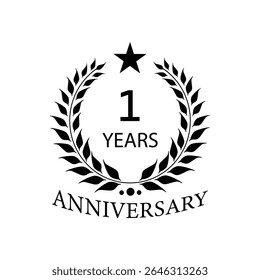 Black anniversary Laurel Wreath Badge – Vector Icon for Milestone, Celebration and Award Design of 1years.