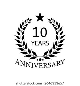 Black anniversary Laurel Wreath Badge – Vector Icon for Milestone, Celebration and Award Design of 10years.