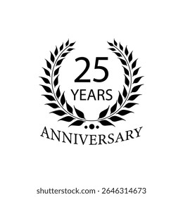 Black anniversary Laurel Wreath Badge – Vector Icon for Milestone, Celebration and Award Design of 25years.