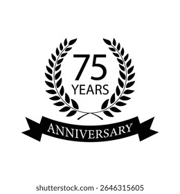 Black anniversary Laurel Wreath Badge – Vector Icon for Milestone, Celebration and Award Design of 75years.