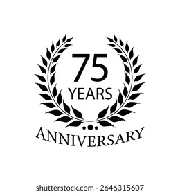 Black anniversary Laurel Wreath Badge – Vector Icon for Milestone, Celebration and Award Design of 75years.