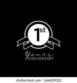black anniversary letter logo icon design with ribbon banner with dark background