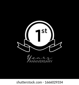 black anniversary letter logo icon design with ribbon banner with dark background