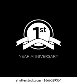 black anniversary letter logo icon design with ribbon banner with dark background