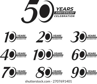 Black Anniversary Logo Set 10 to 100 Years Celebration Icons Isolated on White Background