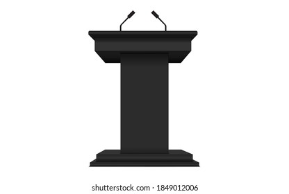 black announcement podium and microphone on the white background