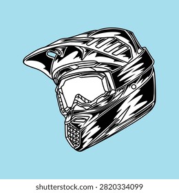 Black ansd White Vector motorcycle cross helmet illustration