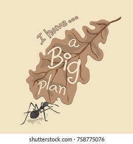 Black ant carrying dry leaf. Ant carry leaf vector illustration. Leaf-cutter ant vector. concept vector cartoon about positive thinking. 