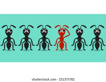 Black Ant Cartoon Characters With Different Red One