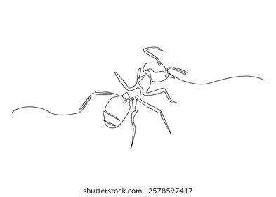 Black ant in continuous one line drawing. Single line art draw of soldier ant. Editable vector.