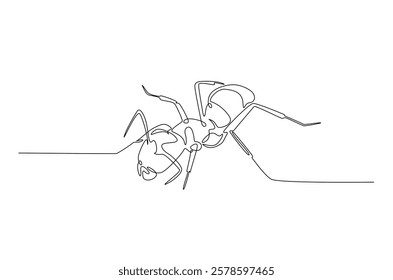 Black ant in continuous one line drawing. Single line art draw of soldier ant. Editable vector.