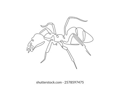 Black ant in continuous one line drawing. Single line art draw of soldier ant. Editable vector.