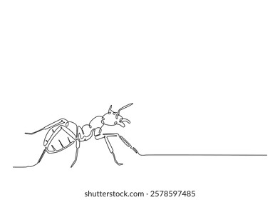 Black ant in continuous one line drawing. Single line art draw of soldier ant. Editable vector.