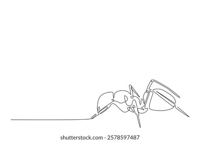 Black ant in continuous one line drawing. Single line art draw of soldier ant. Editable vector.