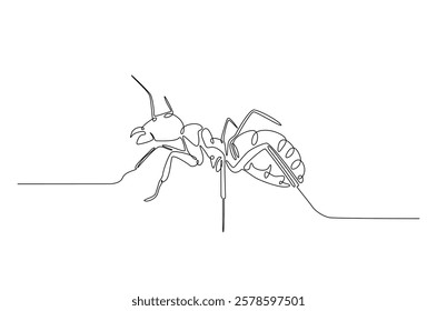 Black ant in continuous one line drawing. Single line art draw of ant. Editable vector.