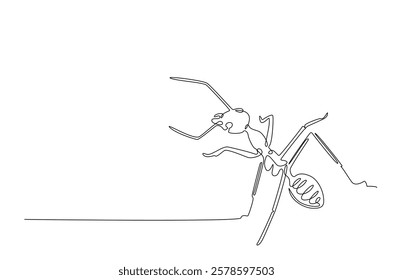 Black ant in continuous one line drawing. Single line art draw of ant. Editable vector.