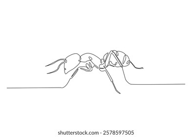 Black ant in continuous one line drawing. Single line art draw of ant. Editable vector.