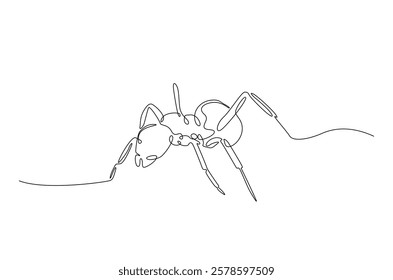 Black ant in continuous one line drawing. Single line art draw of soldier ant. Editable vector.