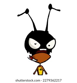 black ant head animation with angry face