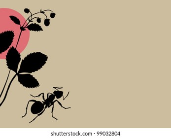 black ant on brown background, vector illustration