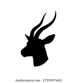 Silueta de cabeza de antílope negro Ilustración vectorial de gacela con cuernos curvos