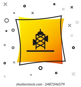 Black Antenna icon isolated on white background. Radio antenna wireless. Technology and network signal radio antenna. Yellow square button. Vector