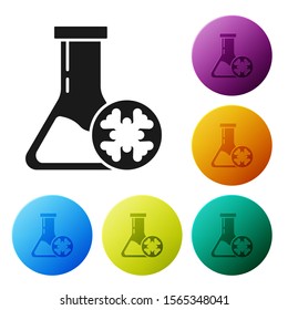 Black Antifreeze test tube icon isolated on white background. Auto service. Car repair. Set icons colorful circle buttons. Vector Illustration