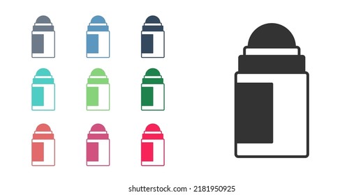 Black Antiperspirant deodorant roll icon isolated on white background. Cosmetic for body hygiene. Set icons colorful. Vector