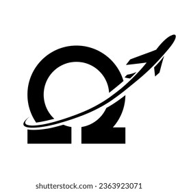 Black Antique Letter N Icon with an Airplane on a White Background