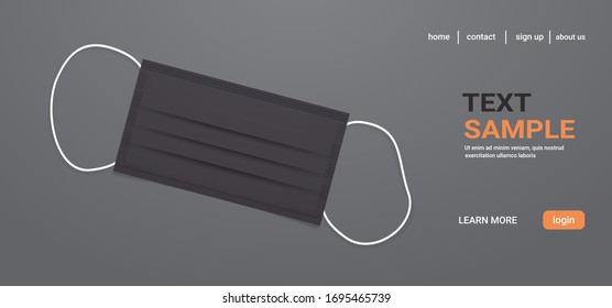 black antiviral medical respiratory face mask protection against coronavirus prevention of virus spreading and pandemic covid-19 health care surgical concept horizontal copy space vector illustration