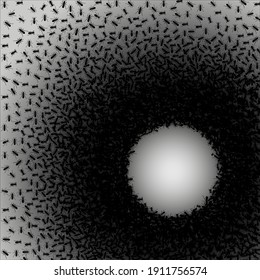 Black ants from a circle. Vector illustration. Insect in black and white concept.