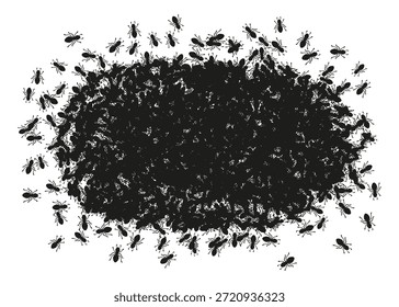 Formigas pretas formando uma borda circular. Anel oval de formigas isolado em um fundo branco. Quadro mínimo de insetos para temas de design, decoração ou natureza. Ilustração vetorial.