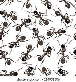 Black ants. Seamless background. Vector Illustration.